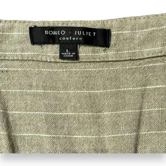 Romeo & Juliet Couture Tan Striped Linen Blend Jumpsuit Adjustable strap size Lg - Picture 13 of 16